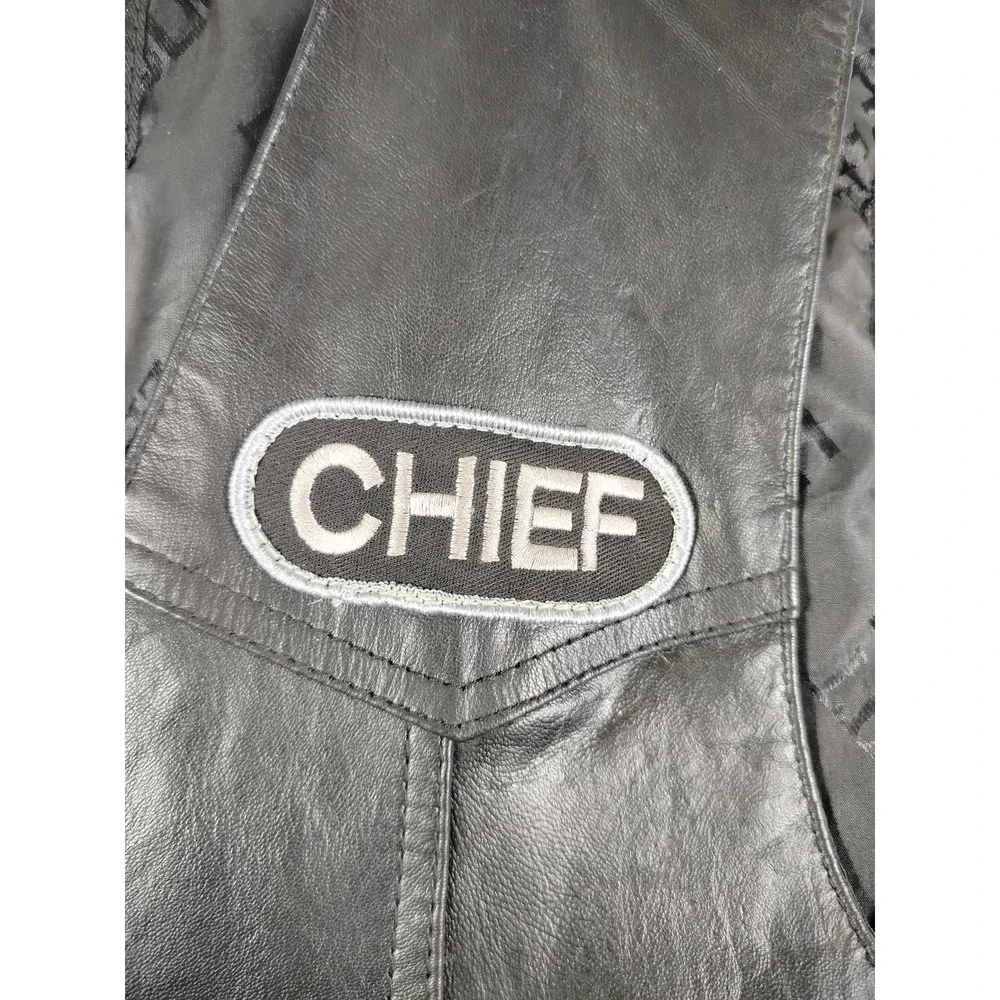 Vintage Hudson Leather Vest Mens XL Black Bikecore Hand Painted Chief Motorcycle